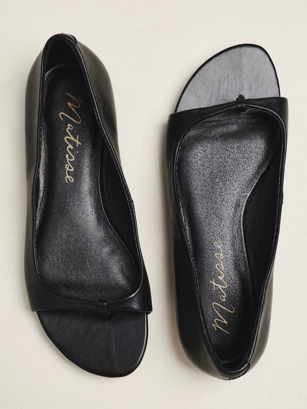 Matisse Neptune Open Toe Bow Flats Black Leather EU 38 / US 7 NWB